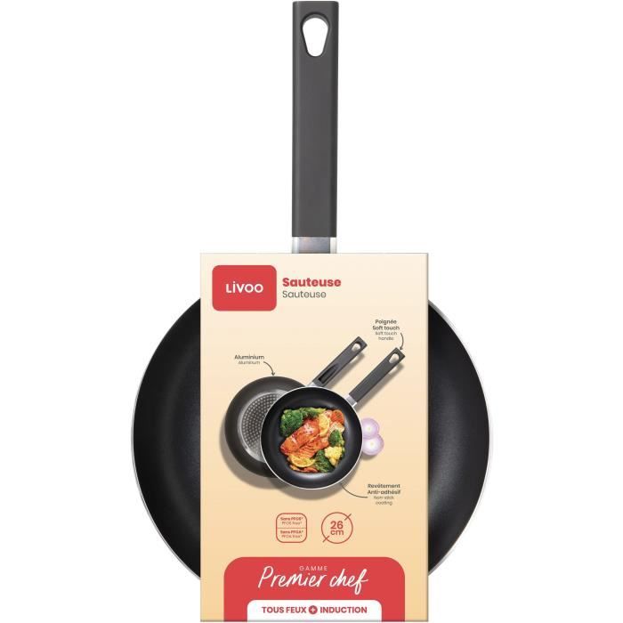 26 cm sauté pan - LIVOO - MEP153N - Non-stick, PFOA and PFOS free - Silicone handle - Suitable for a