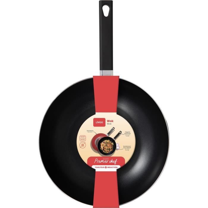 Premier Chef - Wok 32 cm - LIVOO - MEP156R - Non-stick without PFOA or PFOS - Silicone handle - All 