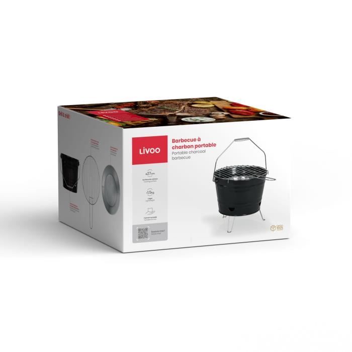 Portable charcoal barbecue - LIVOO - DOC327N - Stainless steel - Cooking surface ø27 cm - Height 24 