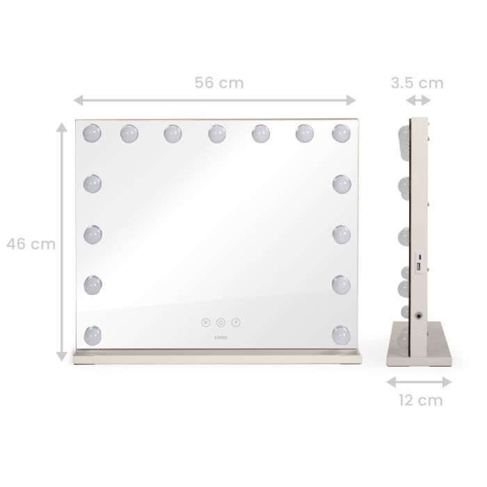 Schminkspiegel - LIVOO - DOS207 - 56 x 44 cm - 15 LEDs - 3 Lichtmodi