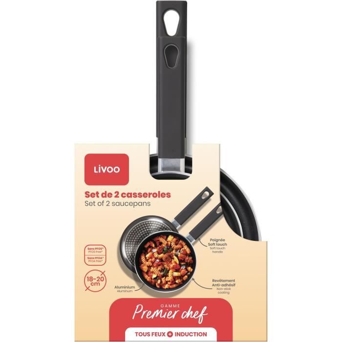 Set of 2 saucepans - LIVOO - MEP154N - Non-stick without PFOA or PFOS - Silicone handle - All hobs i