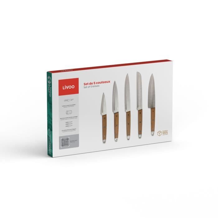 Set of 5 knives - LIVOO - MEC129 - Knives: chef, bread, kitchen, slicing and paring - Stainless stee