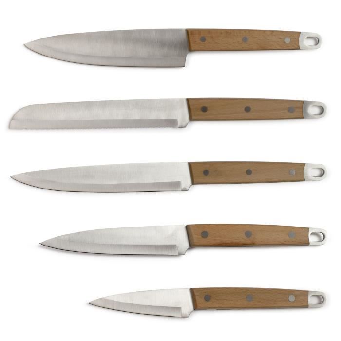 Set of 5 knives - LIVOO - MEC129 - Knives: chef, bread, kitchen, slicing and paring - Stainless stee