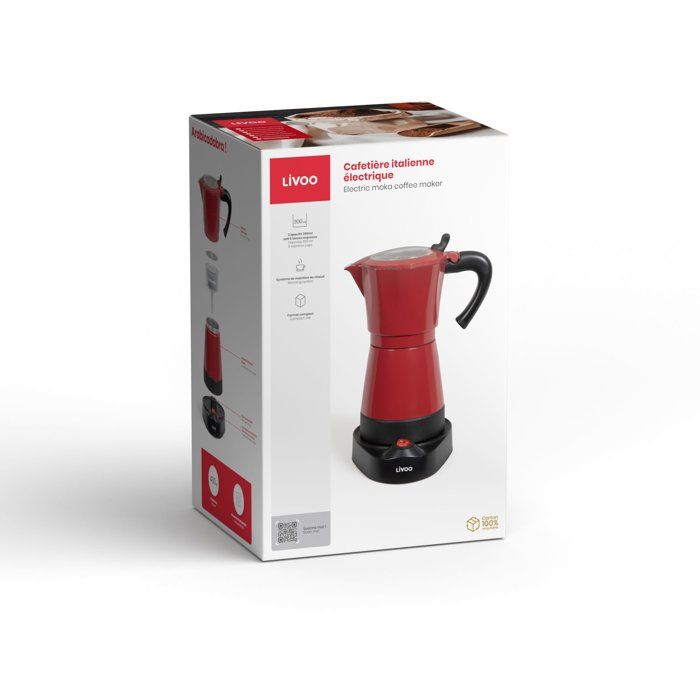 Elektrische italienische Kaffeemaschine  LIVOO  DOD117RC  480 W  300 ml  6 Tassen  Rot/Schwarz