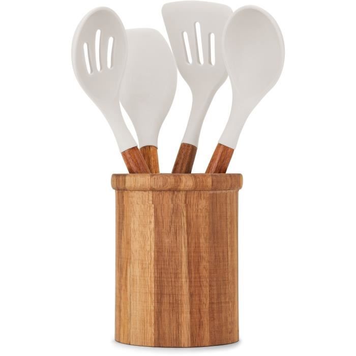 4er-Set Utensilien mit Topf - LIVOO - MES153G - Topf und Utensilien Akazie FSC - Silikon 31 cm - Top