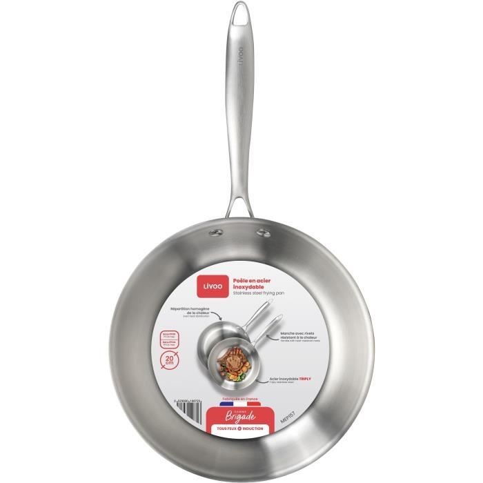 Brigade - 20 cm stainless steel frying pan - LIVOO - MEP157 - Triply stainless steel - Suitable for 