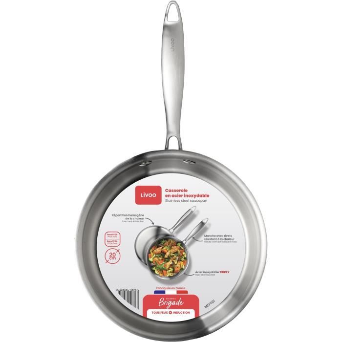 Brigade - 20 cm stainless steel saucepan - LIVOO - MEP161 - Triply stainless steel - Suitable for al
