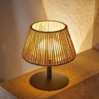 Cordless table lamp - LUMISKY - STANDY MINI RAFFY - H22 cm - Natural raffia - Warm white and white L