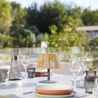 Cordless table lamp - LUMISKY - STANDY MINI RAFFY - H22 cm - Natural raffia - Warm white and white L