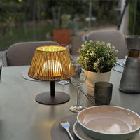 Cordless table lamp - LUMISKY - STANDY MINI RAFFY - H22 cm - Natural raffia - Warm white and white L