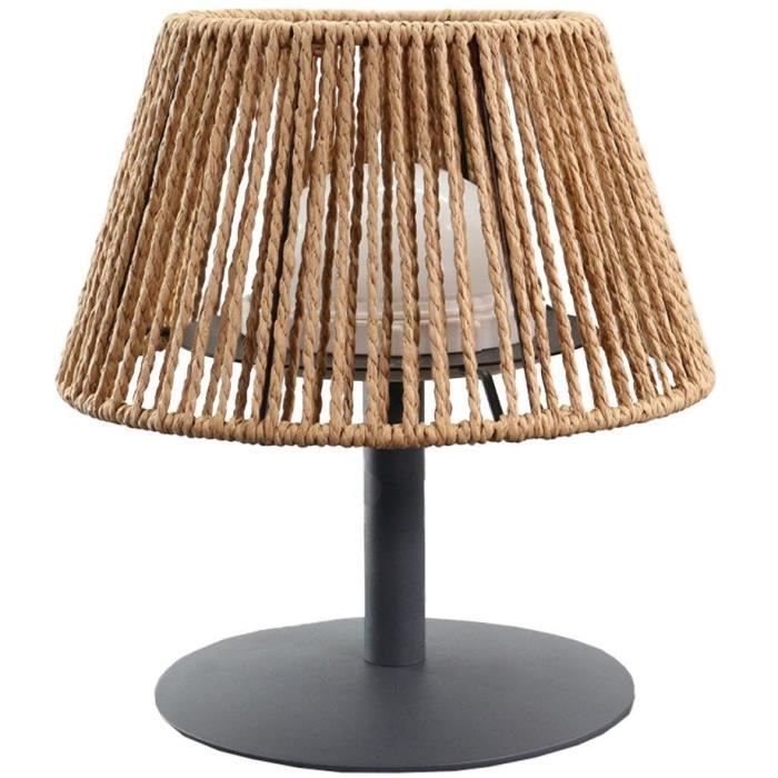 Cordless table lamp - LUMISKY - STANDY MINI RAFFY - H22 cm - Natural raffia - Warm white and white L