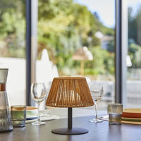 Cordless table lamp - LUMISKY - STANDY MINI RAFFY - H22 cm - Natural raffia - Warm white and white L