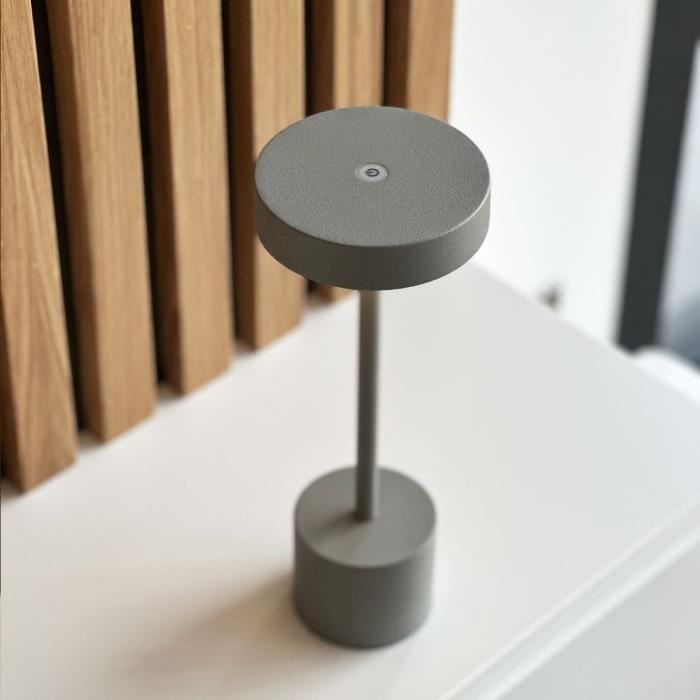 Cordless table lamp - LUMISKY - ROBY GREY - H30 cm - Touch in aluminum - Light gray - LED