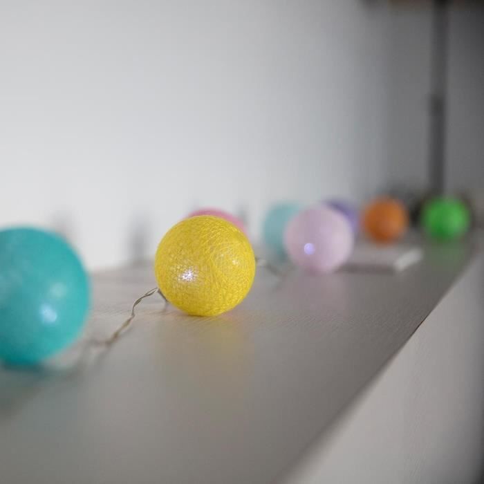 Solar light garland - LUMISKY - MIMY COLORS SOLAR - 3.80 m - Cotton balls - 10 bulbs - Warm white LE