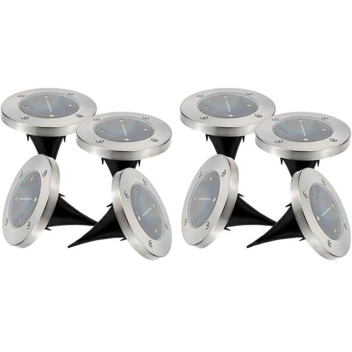 Set of 8 round stainless steel solar spotlights, recessed or spiked - LUMISKY - DECKY - cool white L