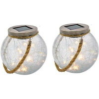 Set of 2 solar balls - LUMISKY - CRACK BALL CORD - H13 cm - Cracked glass to place - Micro rope hand