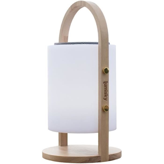 Wireless Bluetooth speaker lamp - LUMISKY - WOODY PLAY - H37 cm - Wooden handle - Dimmable white and