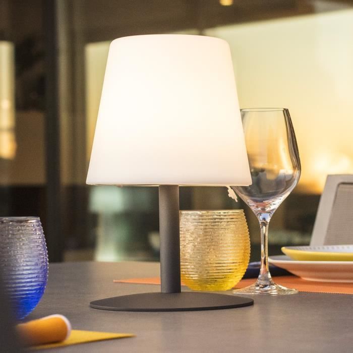LUMISKY Cordless Standy Mini Rock LED table lamp - H 25 cm - Gray and white