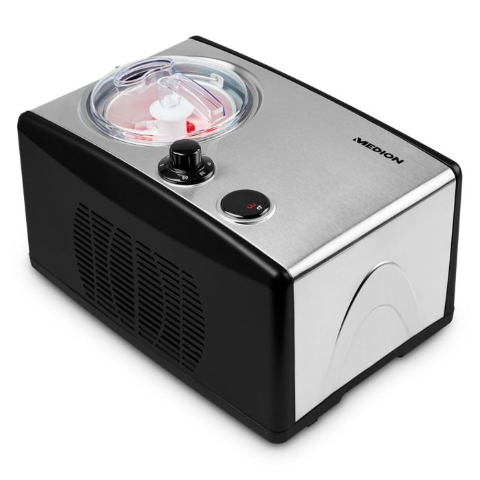 MEDION Electric aluminum ice cream and yogurt maker with compressor, ice cream machine with a capaci