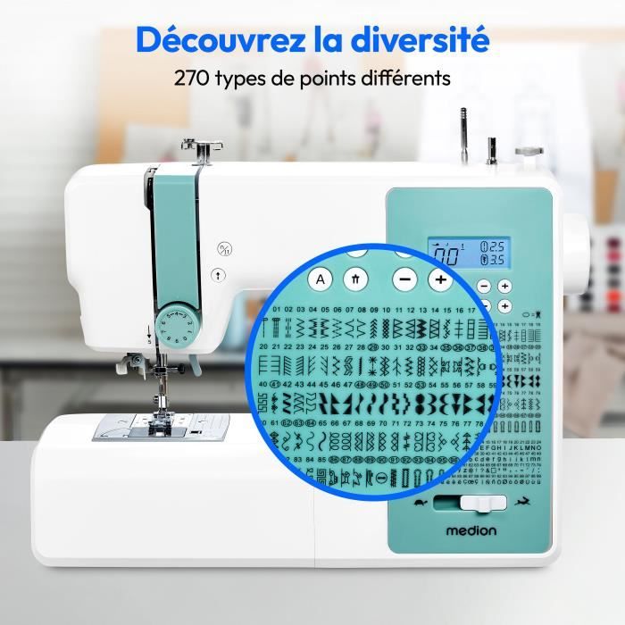 Digital Sewing Machine - MEDION - SD 36 - 38W - 270 Stitches - 700 rpm - LED - Turquoise