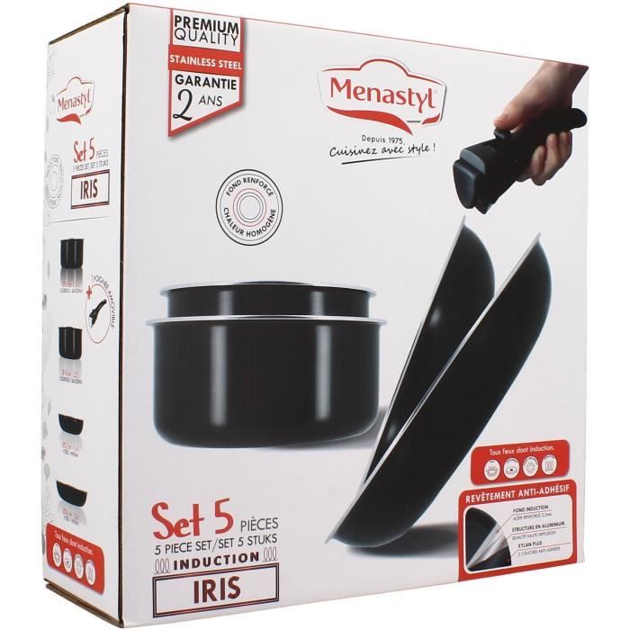 Cookware set - Induction - MENASTYL - 6020437 - Non-stick aluminum - 5 pieces - Removable handle - B