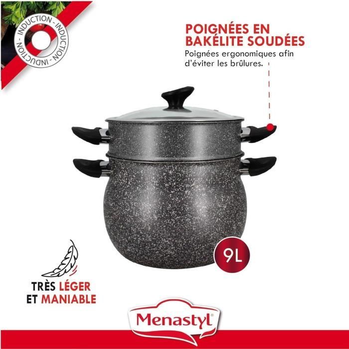 Couscoussier - MENASTYL - 6020033 - Marble effect aluminum - 9 liters - Suitable for all heat source