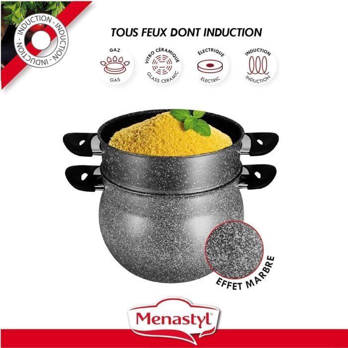 Couscoussier - MENASTYL - 6020033 - Marble effect aluminum - 9 liters - Suitable for all heat source