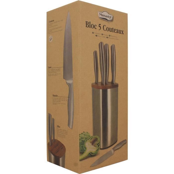 5-piece knife block - MENASTYL - 5041070 - Stainless steel - Wood