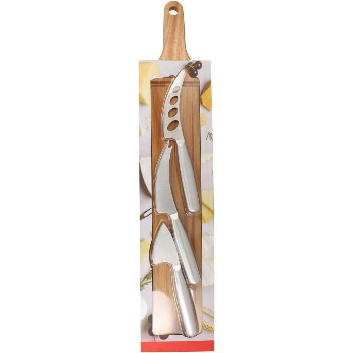 Schneidebrett - MENASTYL - 5040079 - Rechteckig - Akazienholz - Mit 3 Edelstahl-Käsemessern