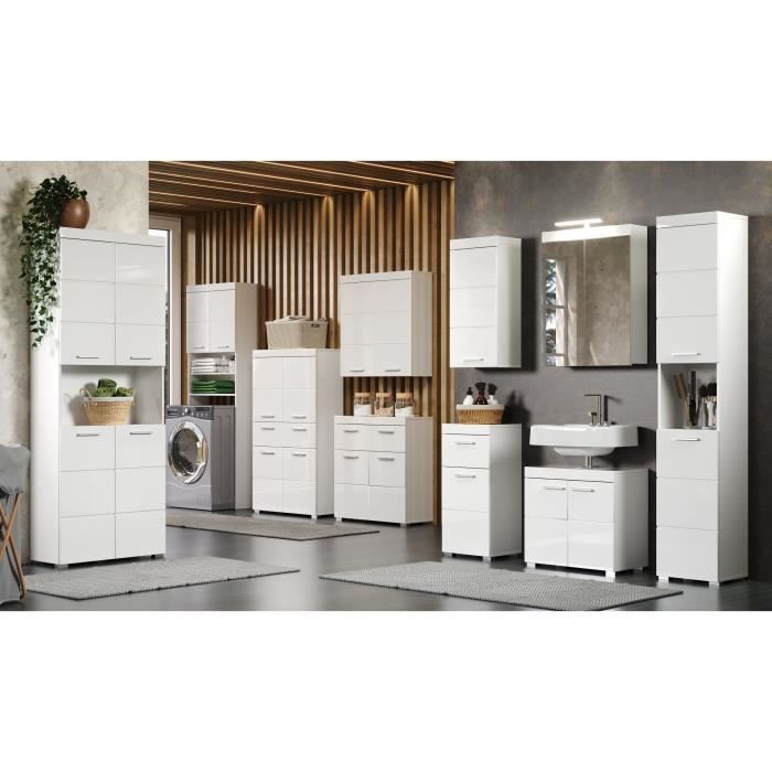 AMANDA high bathroom storage unit - 1 door - White - L 37 x D 23 x H 77 cm