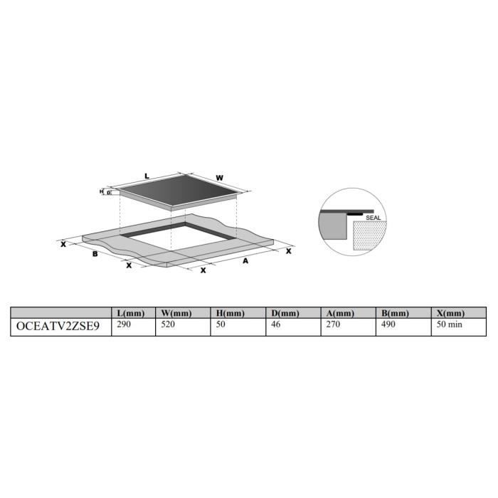 Oceanic ceramic hob Oceanic 2 fireplaces L52 x P29 cm Oceatv2zse9