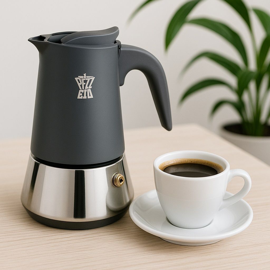 Italienische Kaffeemaschine  PEZZETTI  STEELEXPRESS  Edelstahl  6 Tassen  Geeignet für alle Her