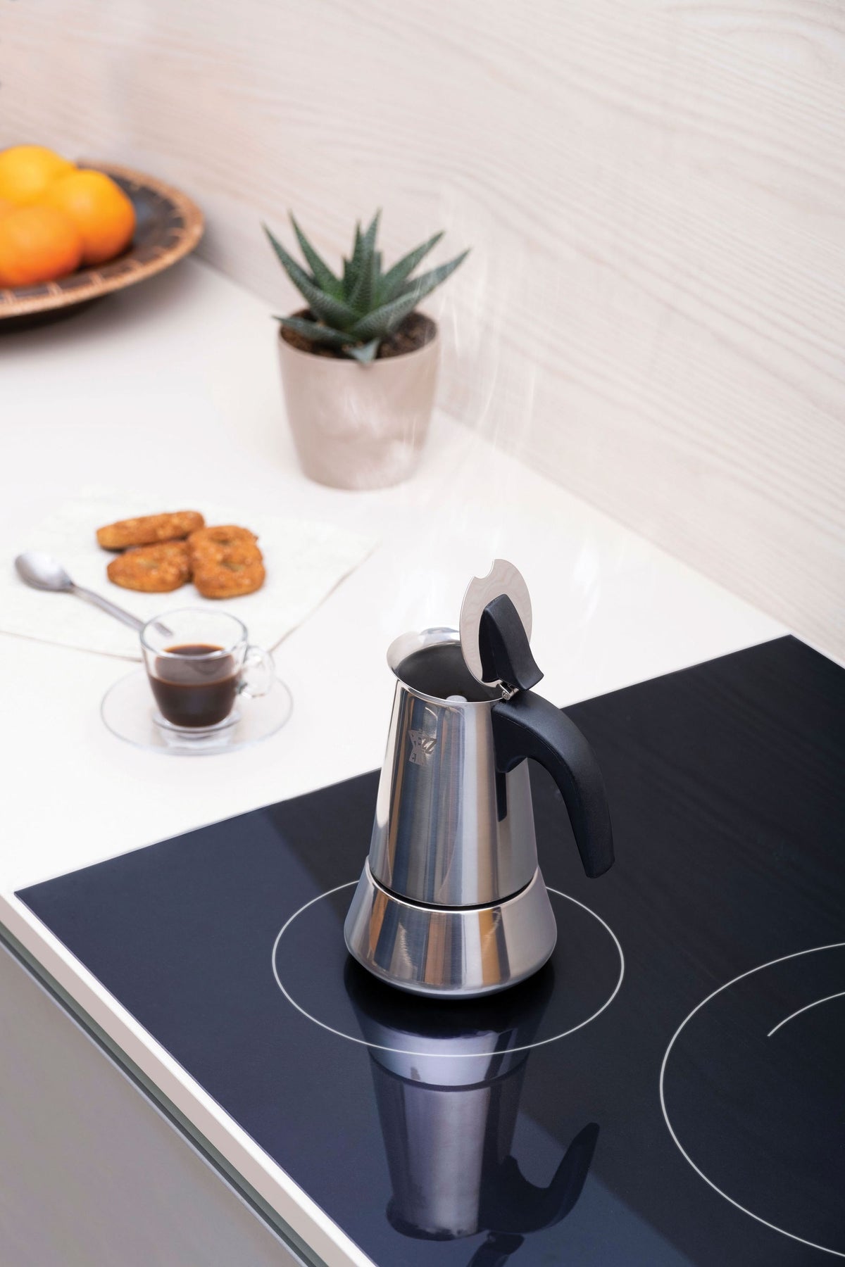 Italienische Kaffeemaschine  PEZZETTI  STEELEXPRESS  Edelstahl  10 Tassen  Geeignet für alle He