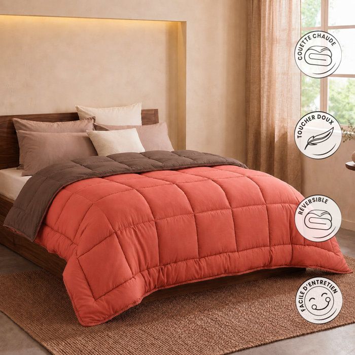 CALGARY Hot duvet Microfiber 400g/m² Chocolate & Corail 140x200cm