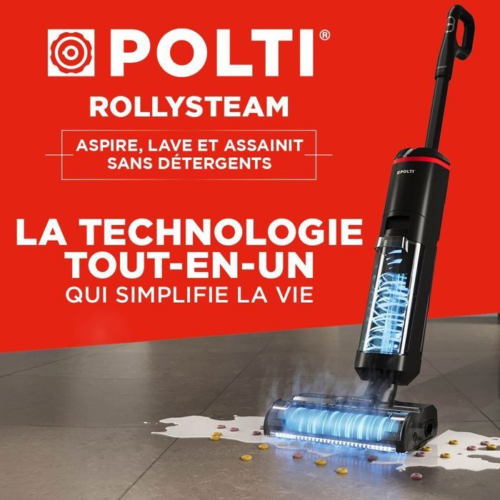 Kabelloser Dampfwisch-Staubsauger - POLTI - RollySteam WD40C - 14000 Pa - 35 Min. - 0,6 L - Schwarz