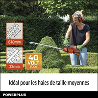 Dual Power Height Size Powdpg7536 - 40 V battery, without battery or charger, 670 mm blade, 22 mm de
