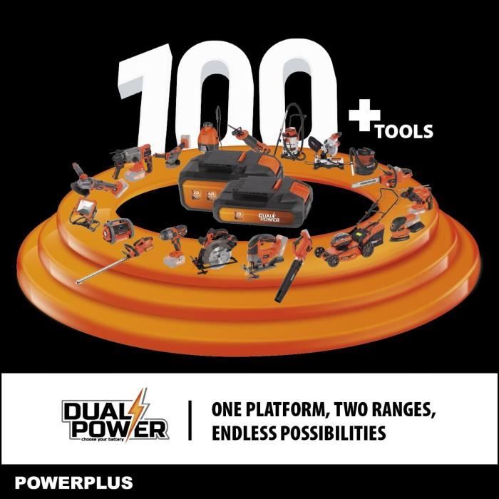 Dual Power Height Size Powdpg7531 - 20 V battery, without battery or charger, 580 mm blade, 18 mm de
