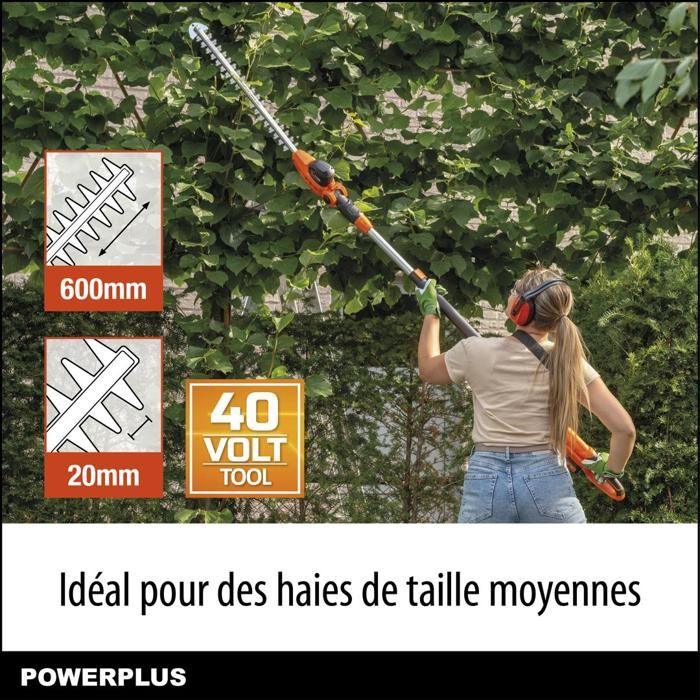 Dual Power Height Size Powdpg75380 - 40 V battery, without battery or charger, 600 mm blade, 20 mm d