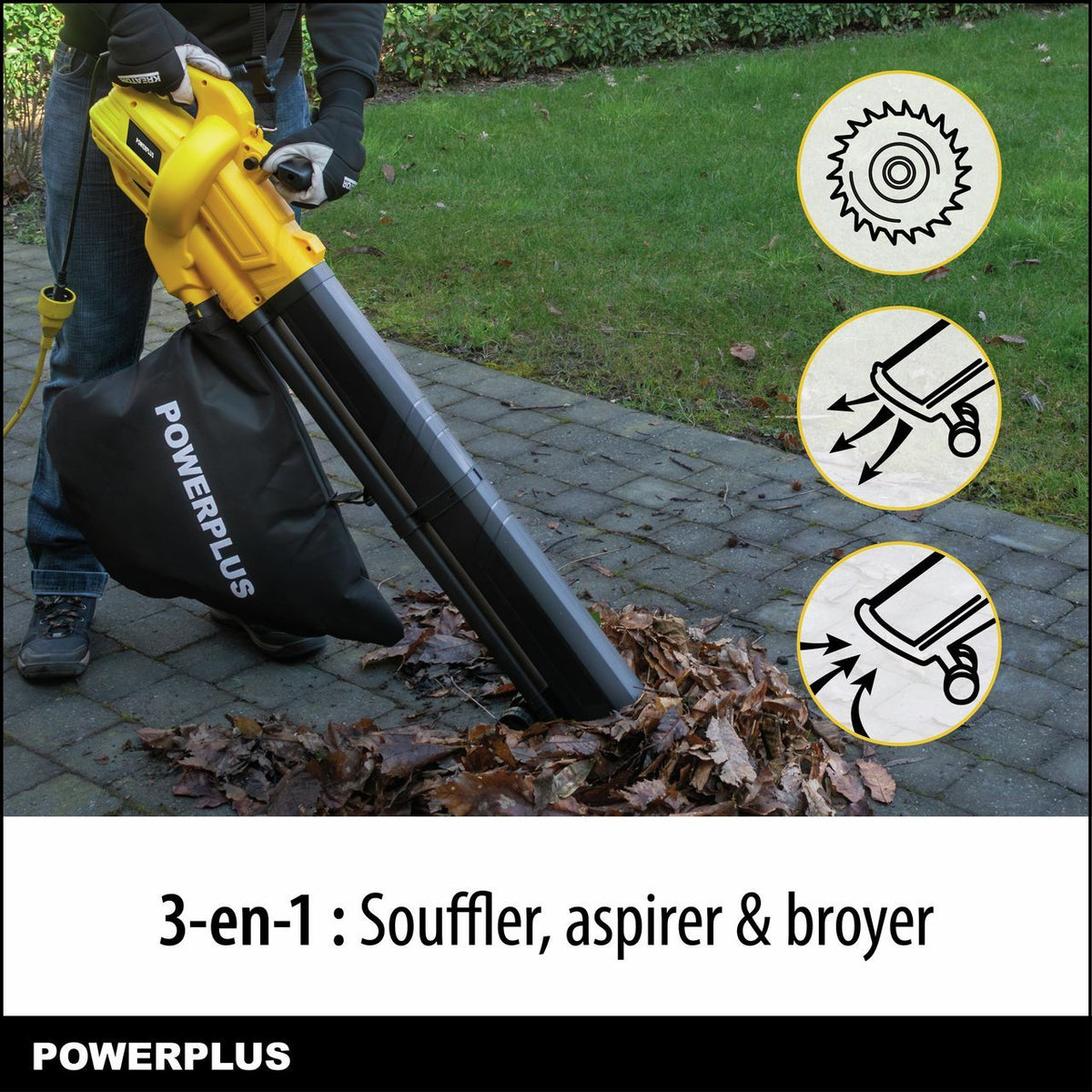Elektrischer Laubbläser - POWER PLUS - POWEG4030 - 3300 W - Maximale Luftgeschwindigkeit von 250 km/