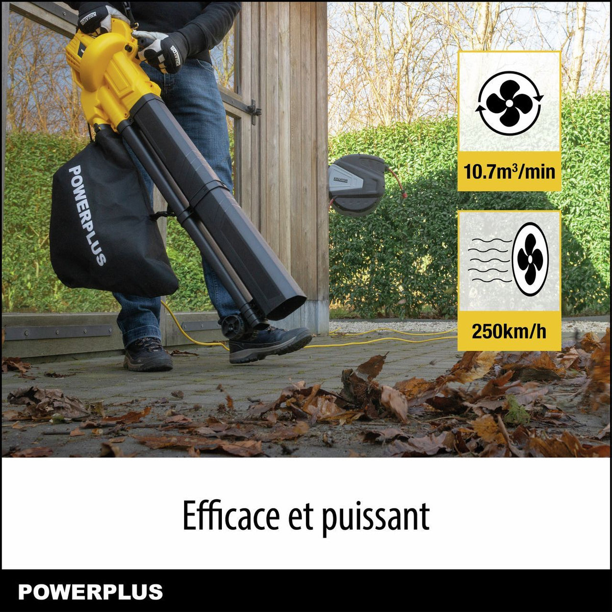 Elektrischer Laubbläser - POWER PLUS - POWEG4030 - 3300 W - Maximale Luftgeschwindigkeit von 250 km/
