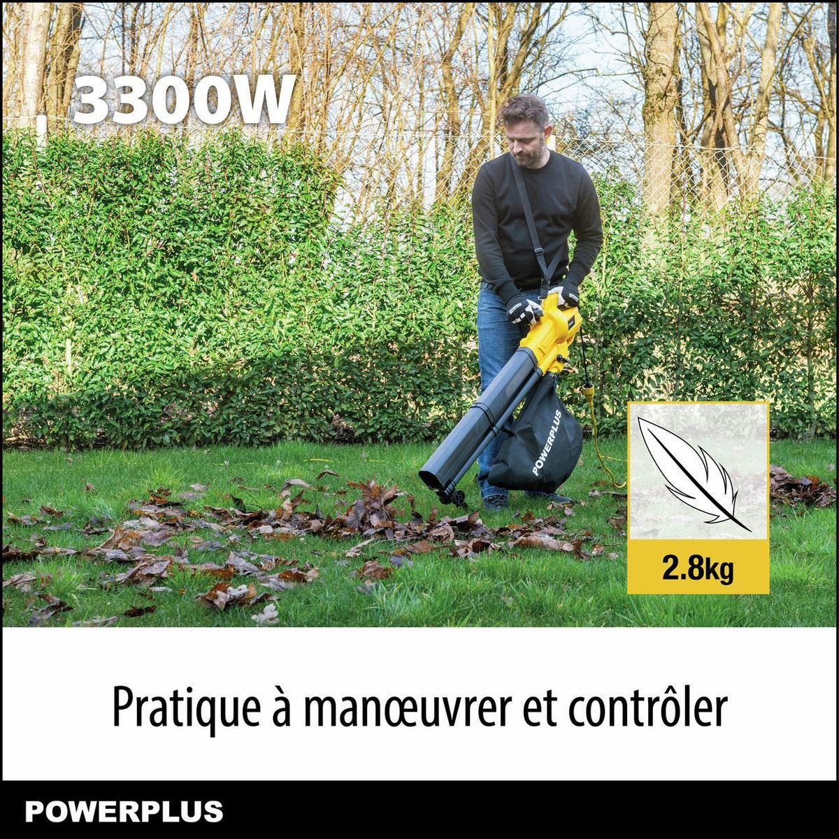 Elektrischer Laubbläser - POWER PLUS - POWEG4030 - 3300 W - Maximale Luftgeschwindigkeit von 250 km/