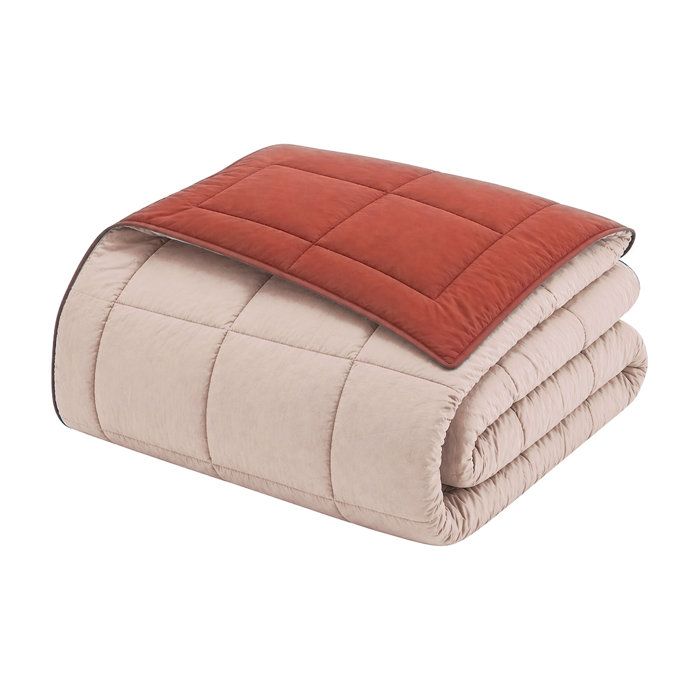 POYET MOTTE Microfiber duvet 400g / m² CALGARY - 220 x 240 cm - Pebble gray and Gimgember brown