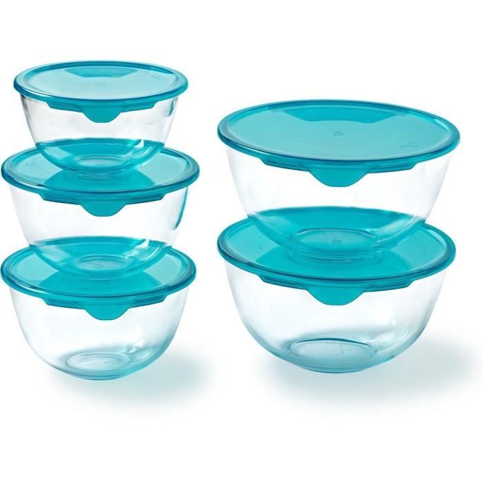 5er-Set Schüsseln mit Deckel - PYREX - 1x 0,5L + 2x 1L + 2x 2L