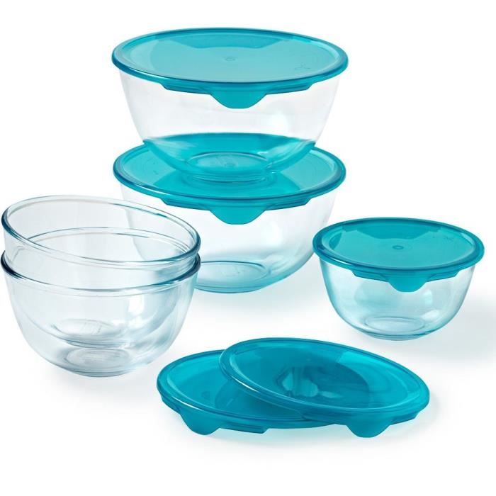 5er-Set Schüsseln mit Deckel - PYREX - 1x 0,5L + 2x 1L + 2x 2L