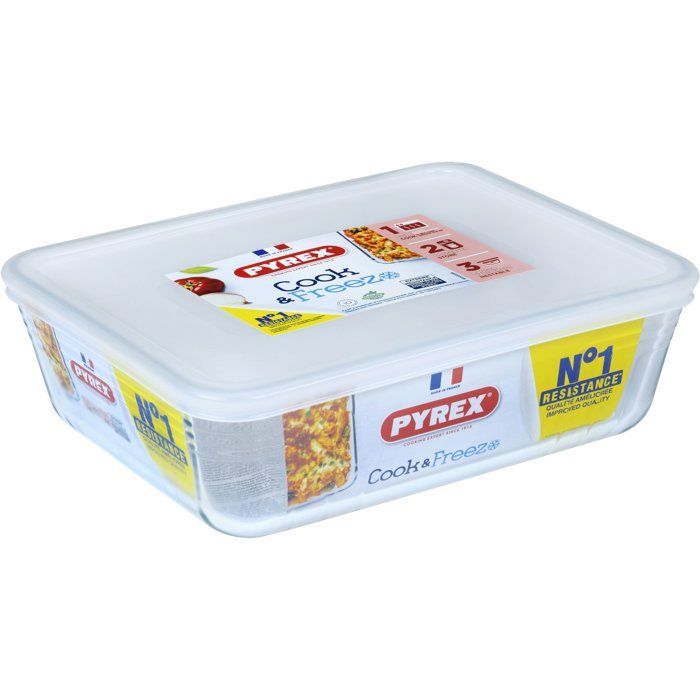 PYREX - 243P000 / 7046 - Rectangular dish with lid - 25cm * 19 cm - Pyrex Cook & Freeze