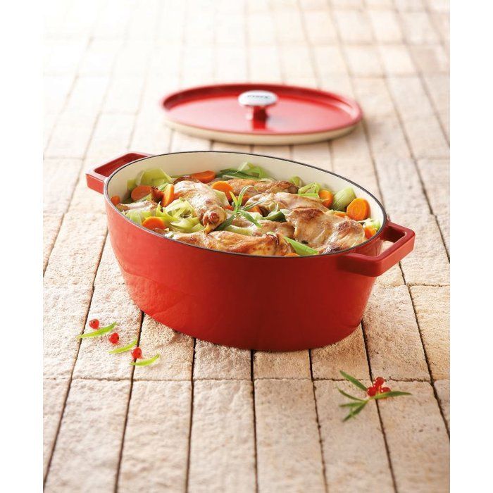PYREX Slow Cook oval casserole - 3,8 L - Red - All heat sources including induction