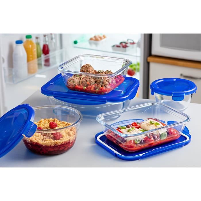 Set mit 7 Vorratsbehältern - PYREX - Cook & Go - Glas - Luftdichter Deckel
