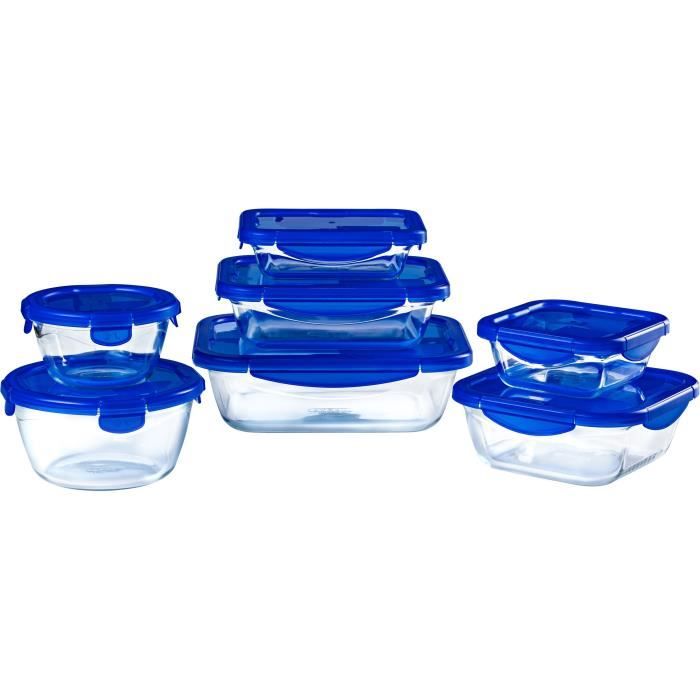 Set mit 7 Vorratsbehältern - PYREX - Cook & Go - Glas - Luftdichter Deckel