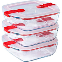 3er-Set Lunchboxen - PYREX - Cook & Heat - Glas - Quadratisch - Deckel mit Dampfventilen, speziell f