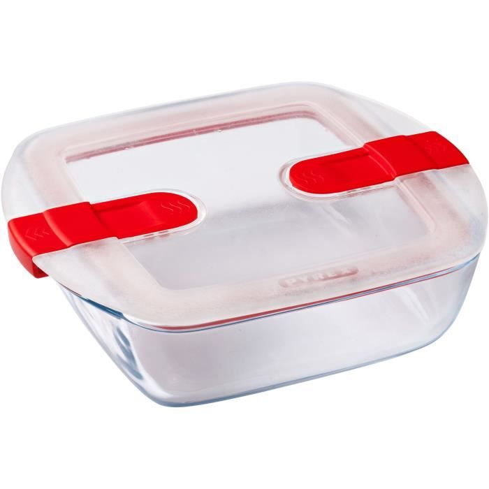 3er-Set Lunchboxen - PYREX - Cook & Heat - Glas - Quadratisch - Deckel mit Dampfventilen, speziell f